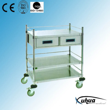 Trolley de instrumento médico hospitalar de 2 gavetas de aço inoxidável (Q-2)